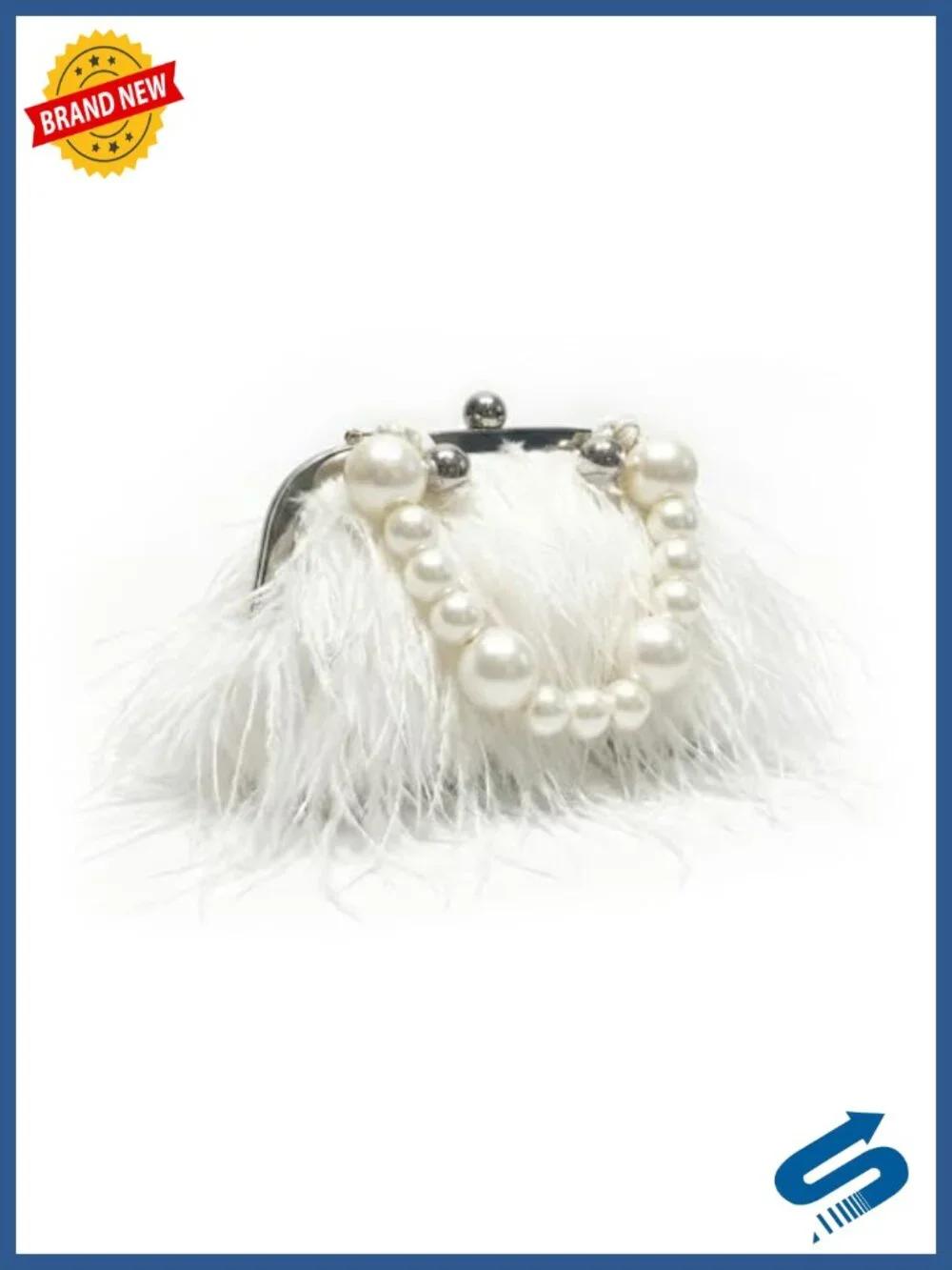 Fluffy Ostrich Feather Evening Bag Clutch Pearl Chain Tote Bridal Wedding Party